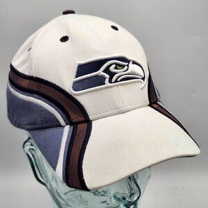 Seattle Seahawks NFL Hat Cap Embroidered Logo White Blue Hook Loop Adjustable